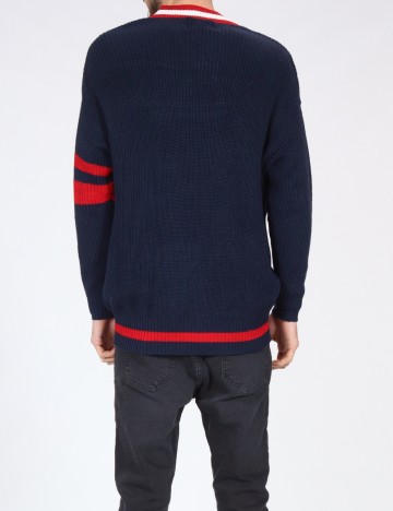 Cardigan Bershka, bleumarin/rosu