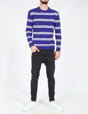 Pulover Bershka, alb/albastru