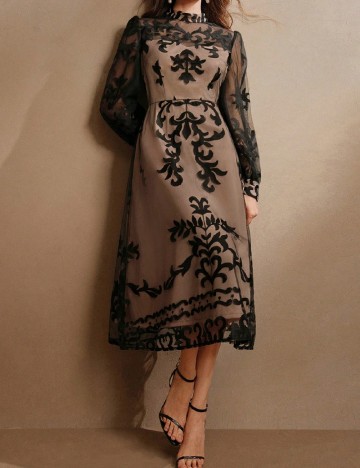 Rochie medie Anewsta, negru/crem