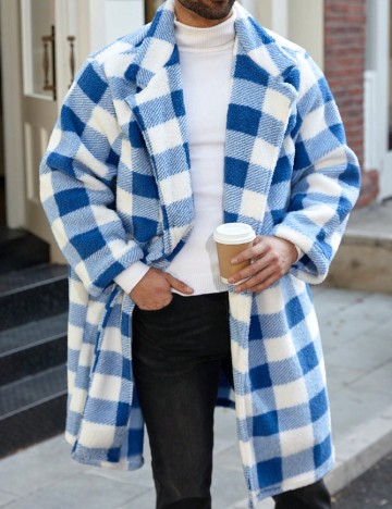 Jacheta SHEIN Plus Size Men, albastru/alb