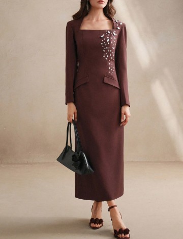 Rochie medie Anewsta, maro