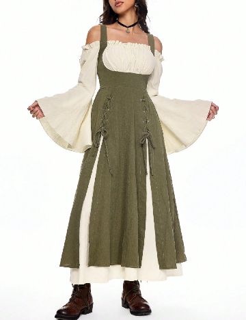 Rochie medie Romwe, verde/crem