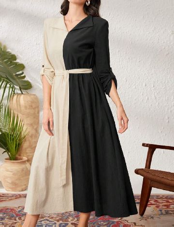 Rochie medie SHEIN, crem/negru