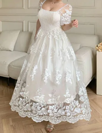 Rochie medie Dazy, ecru Alb