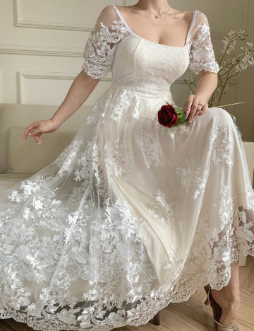 Rochie medie Dazy, ecru