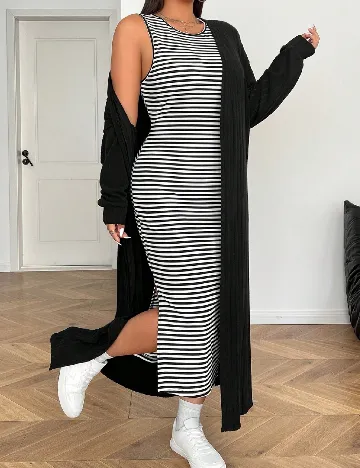 Set Rochie si Cardigan SHEIN CURVE, alb/negru Negru