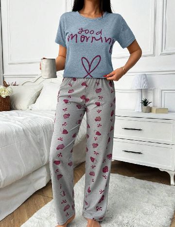 Pijama SHEIN, albastru/gri