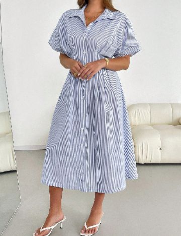 Rochie medie SHEIN CURVE, albastru/alb