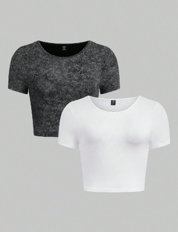 Set topuri 2 bucati SHEIN CURVE, alb/gri