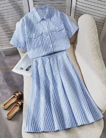 Compleu Shein Kids, alb/bleu Albastru