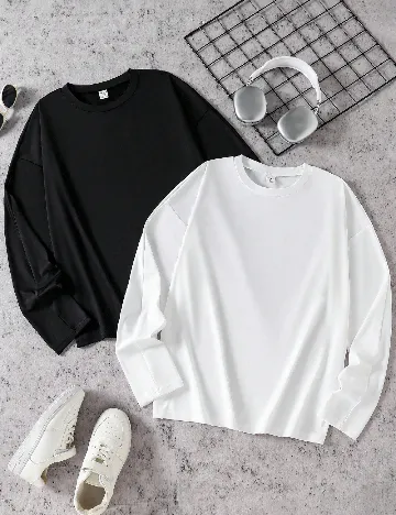 Set bluze 2 bucati Shein Kids, alb/negru Alb