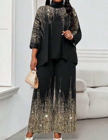 Compleu SHEIN CURVE, negru/auriu