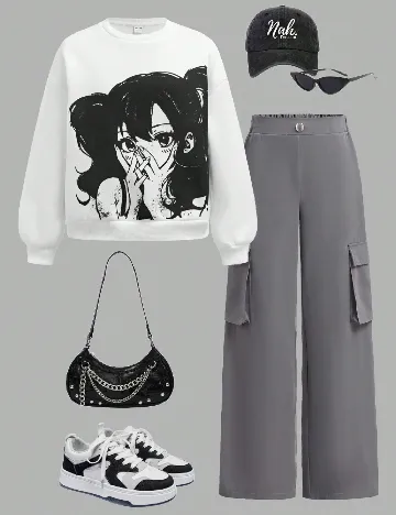 Compleu Shein Kids, gri/alb Gri