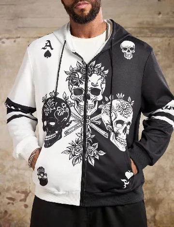 Hanorac SHEIN Plus Size Men, negru/alb Negru