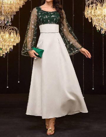 Rochie lunga SHEIN, verde/crem