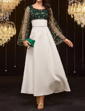 Rochie lunga SHEIN, verde/crem Crem