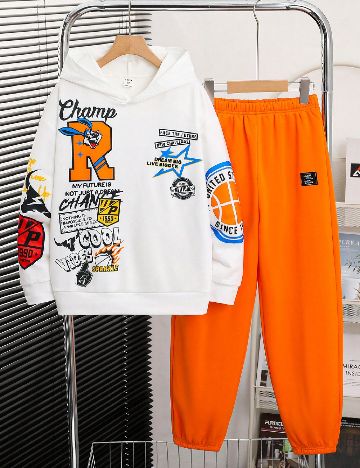 Compleu Shein Kids, alb/portocaliu