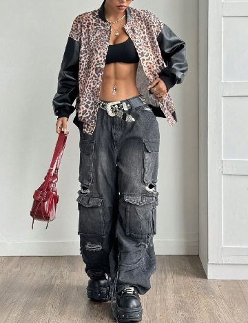 Jacheta SHEIN, animal print/negru