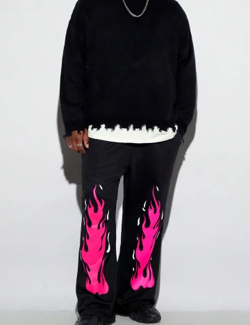 Pantaloni SHEIN Plus Size Men, negru Negru