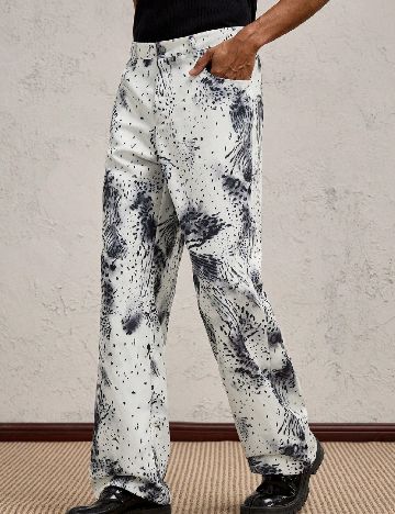 Pantaloni AKNOTIC, alb/negru