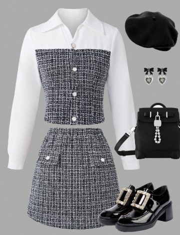 Compleu Shein Kids, negru/alb