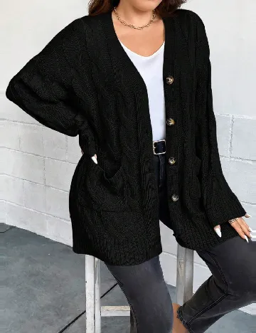 Cardigan plus size SHEIN CURVE, negru Negru