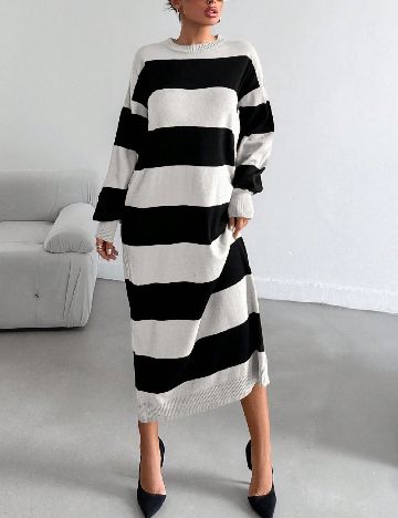 Rochie medie SHEIN, alb/negru