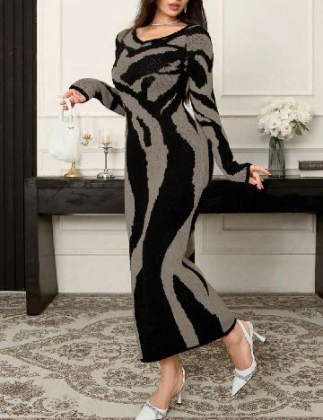 Rochie lunga SHEIN, gri/negru