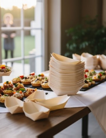 Recipiente din bambus pentru aperitive, 12 buc, crem