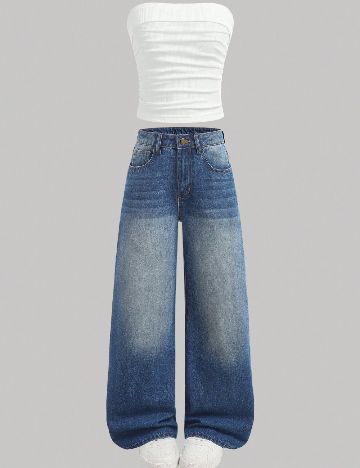 Compleu Shein Kids, alb/albastru