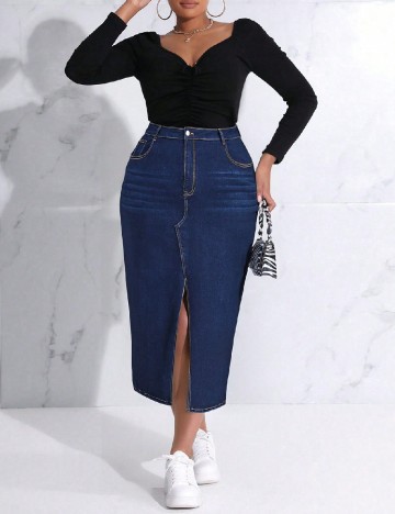 Fusta SHEIN CURVE, bleumarin