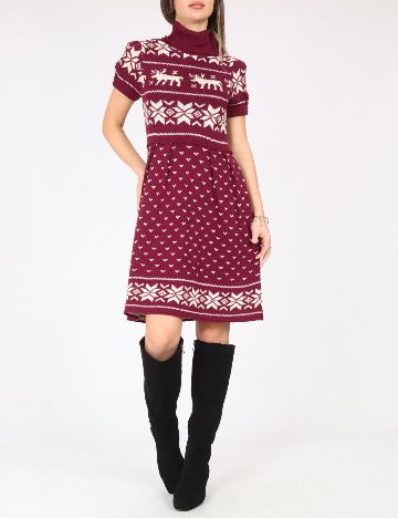 Rochie scurta Zara, visiniu/ecru