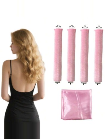 Set de ondulatoare fara caldura 4 bucati SHEIN, roz