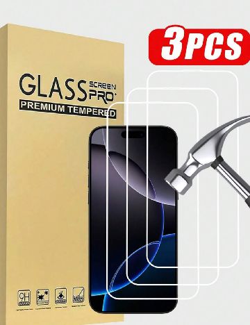 Set folie sticla iPhone 16 Pro 3 bucati SHEIN, negru