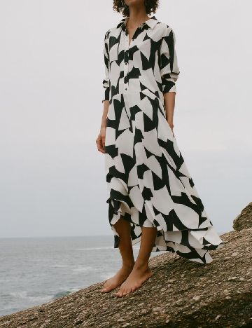 Rochie medie Zara, alb/negru