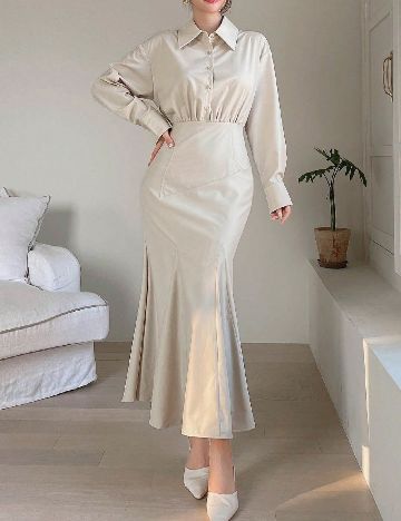 Rochie lunga Dazy, bej