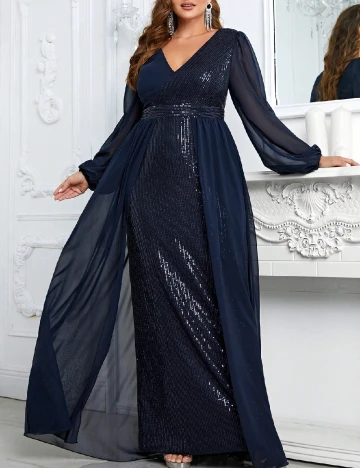 Rochie lunga Giffniseti Plus Size, bleumarin inchis Albastru