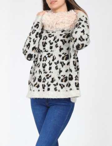 Esarfa circulara Bershka, crem