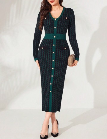 Rochie lunga SHEIN, negru/verde