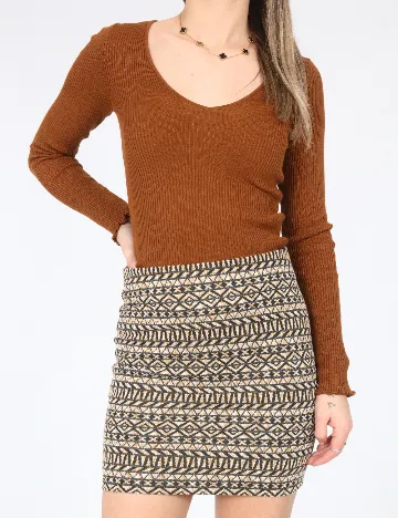 Fusta Bershka, negru/crem Negru