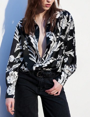 Camasa SHEIN, negru/alb