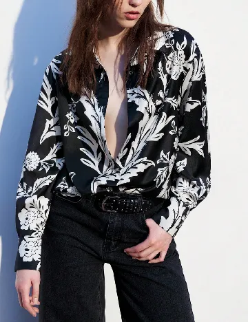 Camasa SHEIN, negru/alb Negru