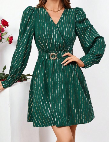 Rochie scurta SHEIN, verde/auriu