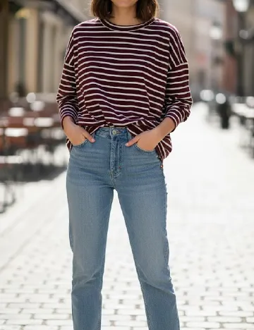 Bluza Oversize Pull&Bear, alb/visiniu Rosu