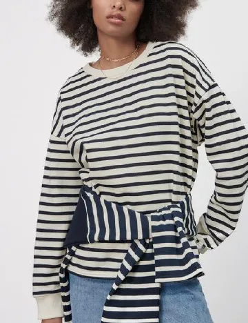 Bluza Oversize Zara, alb/bleumarin Alb