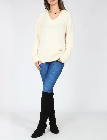 Pulover Oversize Bershka, ecru Alb