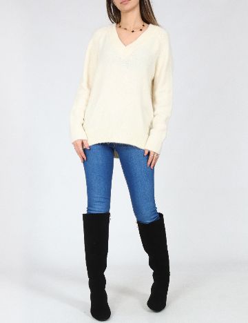 Pulover Oversize Bershka, ecru