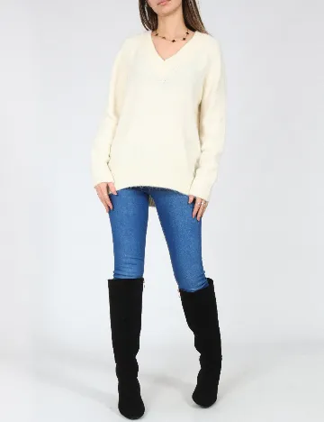 Pulover Oversize Bershka, ecru Alb