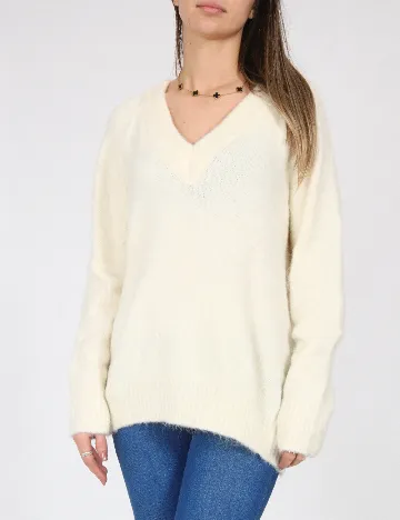 Pulover Oversize Bershka, ecru Alb