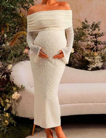 Rochie lunga SHEIN Maternity, crem